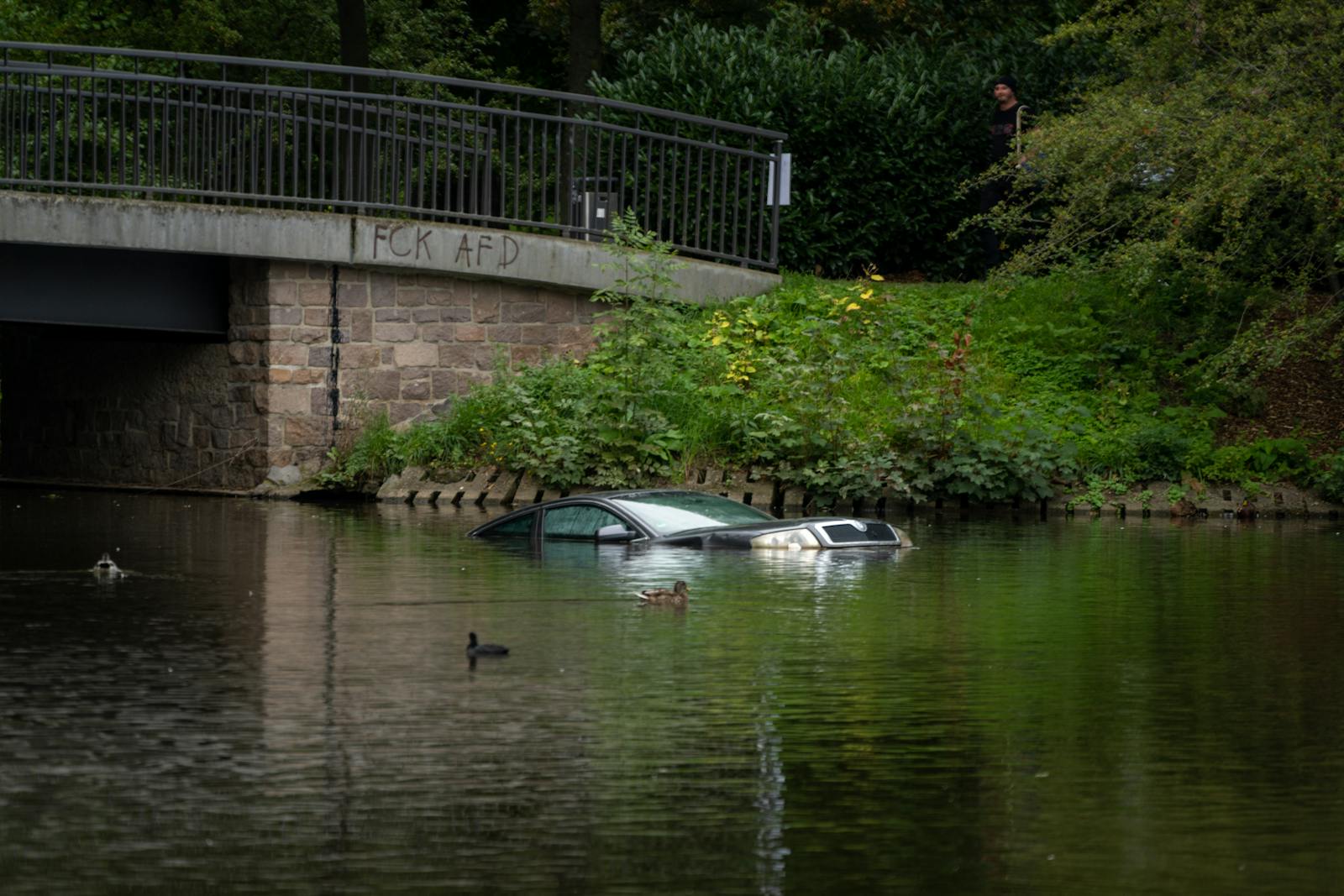 Car Submerged in the River, flood